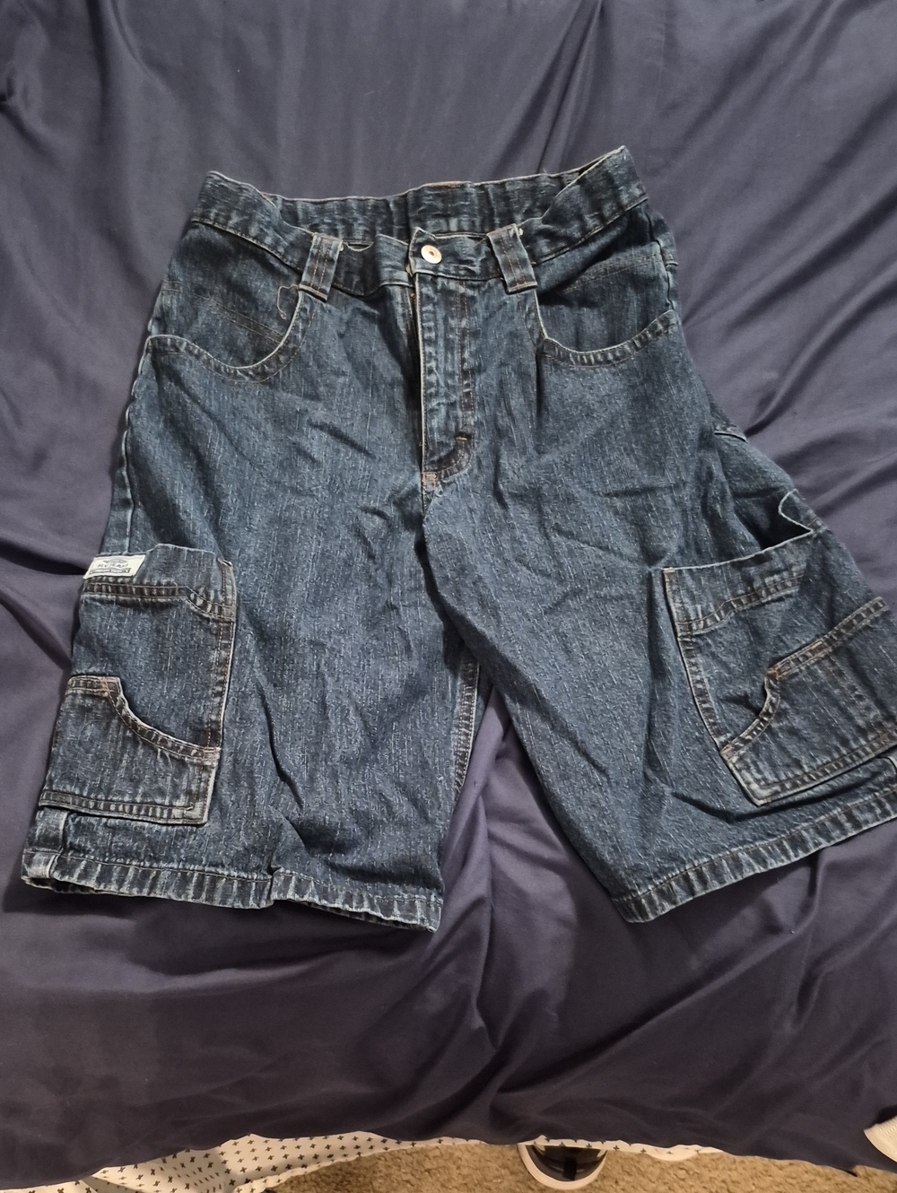 Kids Dark Blue Denim Cargo Shorts with Multiple Pockets